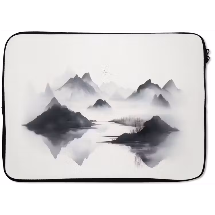 Bergen - Mistig - Water - Wit laptophoes neopreen klein -zkaufland3dotto