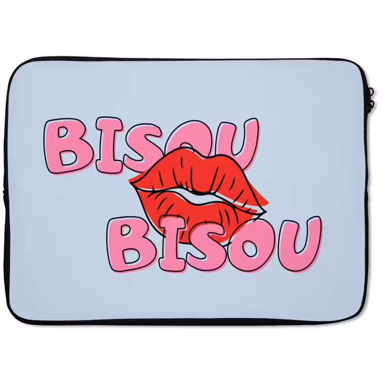 Bisou - Blauw - Roze - Lippen laptophoes neopreen klein -zkaufland3dotto