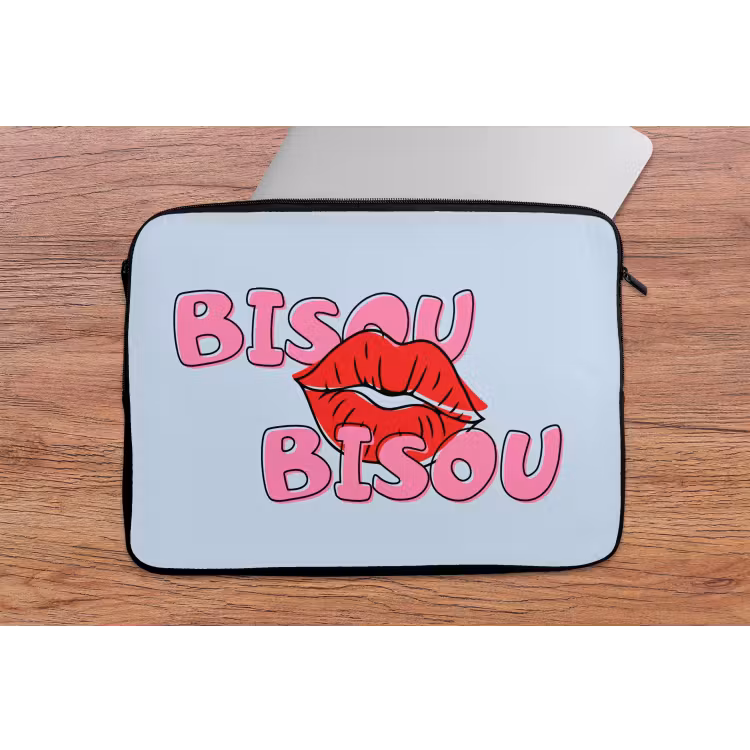 Bisou - Blauw - Roze - Lippen laptophoes neopreen klein -tafel
