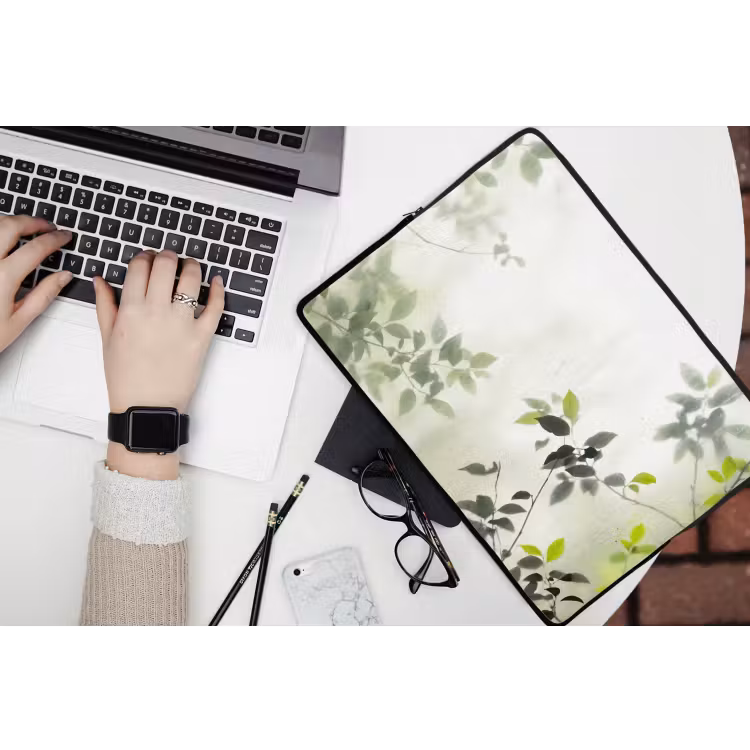 Blad - Schaduw - Natuur - Abstract - Groen laptophoes neopreen klein -bureau