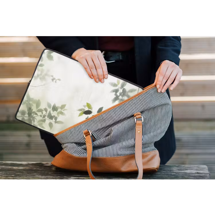 Blad - Schaduw - Natuur - Abstract - Groen laptophoes neopreen klein -tas