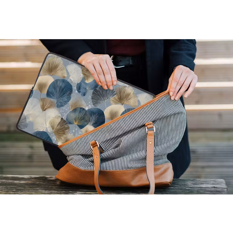 Bladeren - Abstract - Goud - Blauw laptophoes neopreen klein -tas