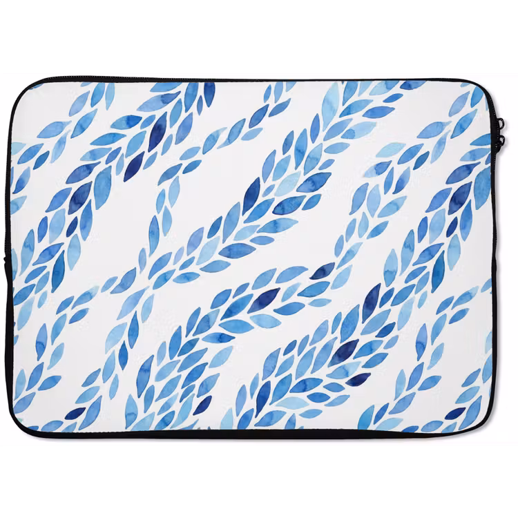 Bladeren - Aquarel - Patroon - Modern - Blauw laptophoes neopreen klein -zkaufland3dotto