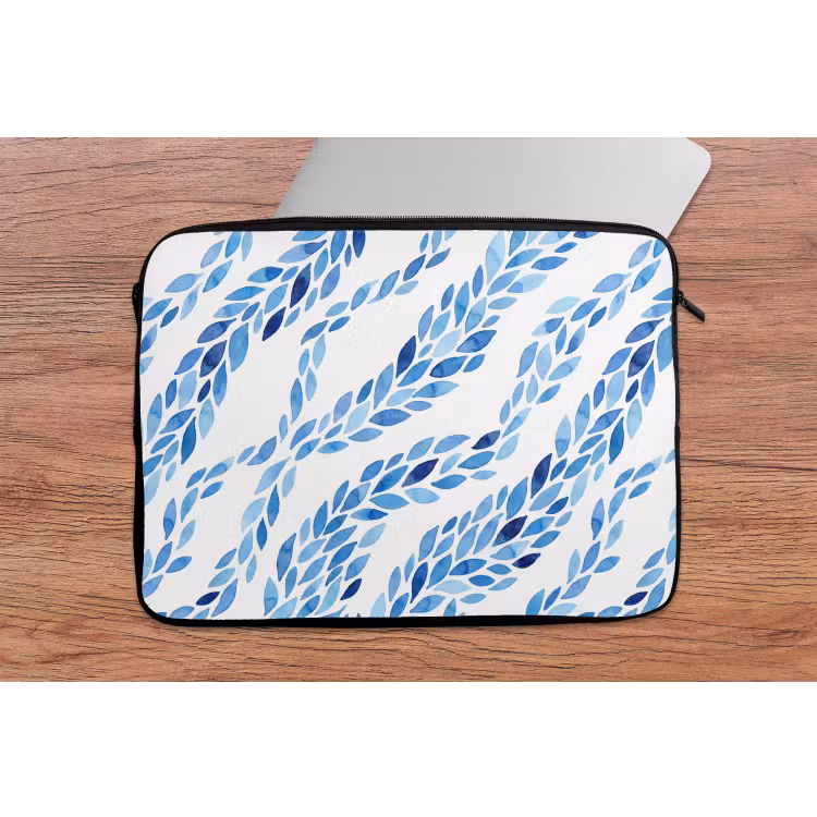 Bladeren - Aquarel - Patroon - Modern - Blauw laptophoes neopreen klein -tafel