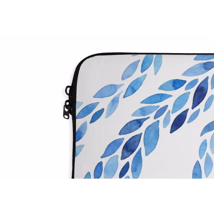 Bladeren - Aquarel - Patroon - Modern - Blauw laptophoes neopreen klein -detail