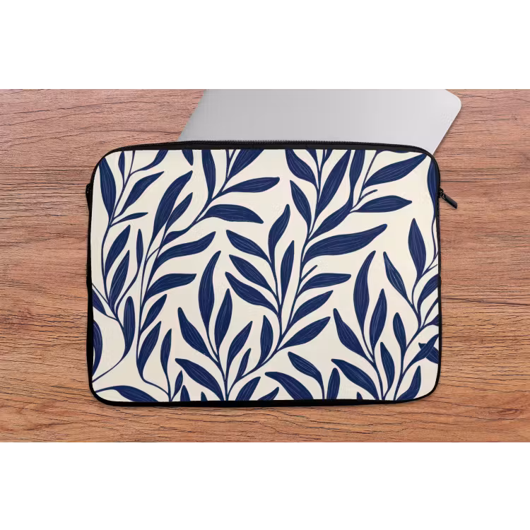 Bladeren - Klimop - Donkerblauw laptophoes neopreen klein -tafel