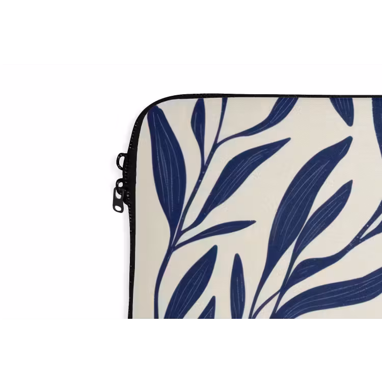 Bladeren - Klimop - Donkerblauw laptophoes neopreen klein -detail