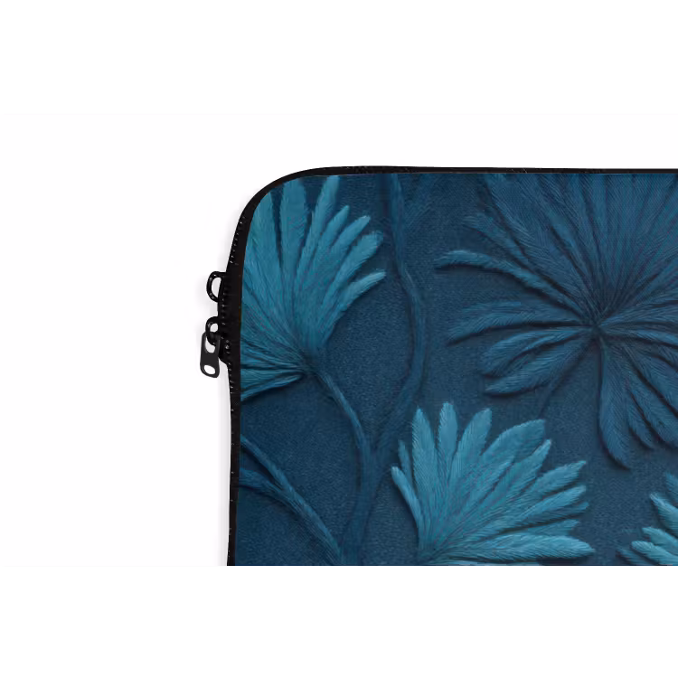 Bladeren - Reliëf - Patroon - Oceaanblauw - Modern laptophoes neopreen klein 279 -detail