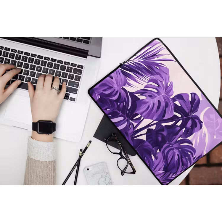 Bladeren - Paars - Tropisch - Abstract laptophoes neopreen klein -bureau