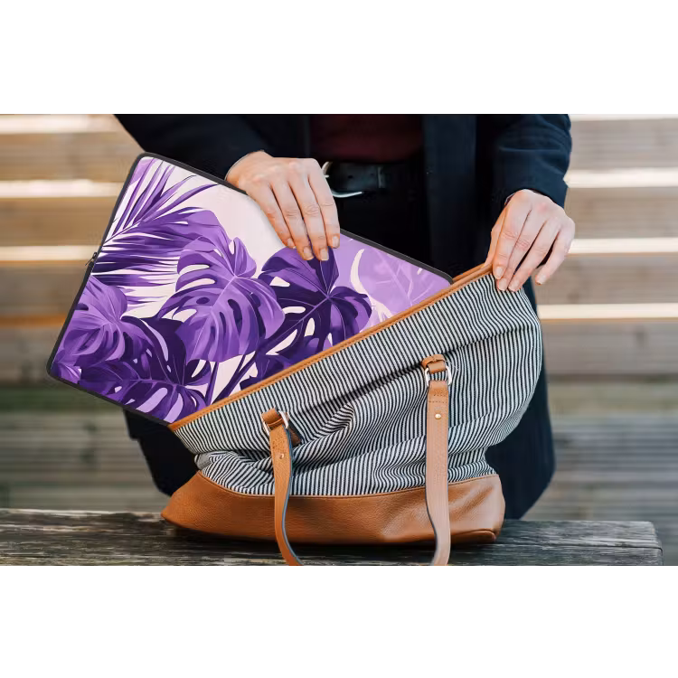 Bladeren - Paars - Tropisch - Abstract laptophoes neopreen klein -tas