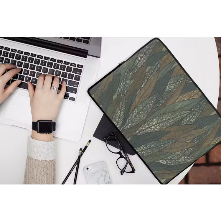 Bladeren - Patroon - Gestippeld - Natuur - Groen laptophoes neopreen klein -bureau