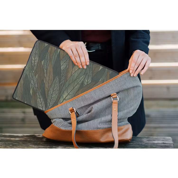 Bladeren - Patroon - Gestippeld - Natuur - Groen laptophoes neopreen klein -tas