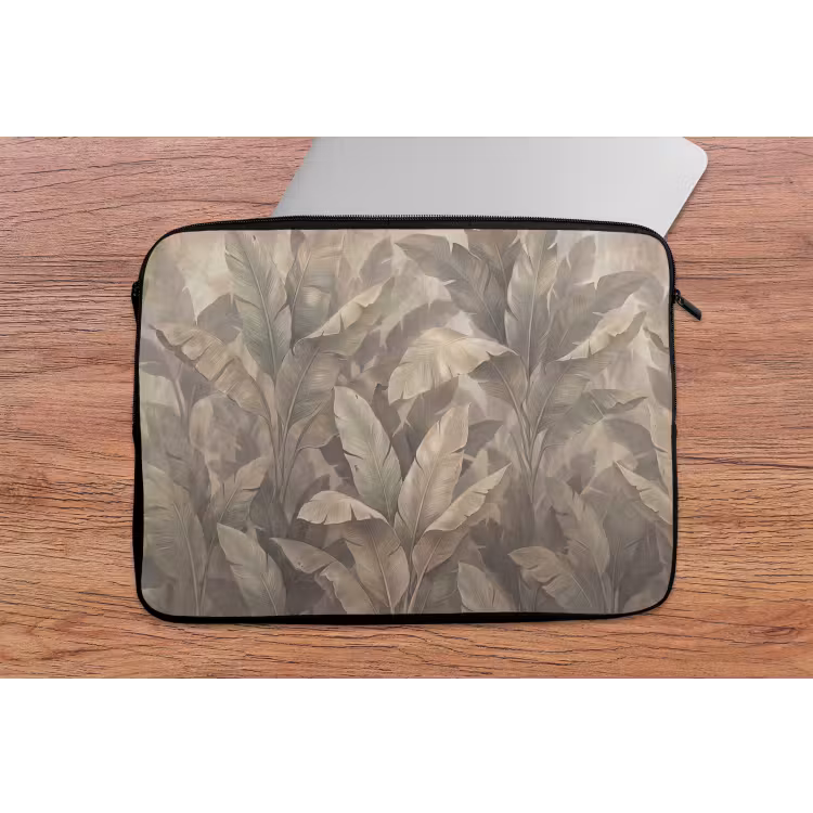 Bladeren - Tropisch - Natuur - Modern - Beige laptophoes neopreen klein -tafel