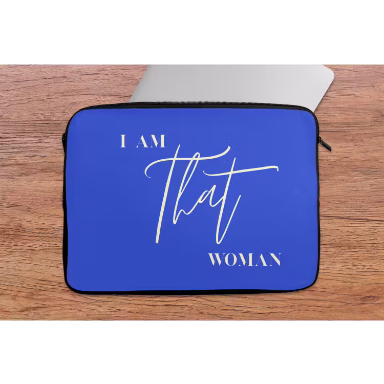 Blauw - I am that woman - Sierlijk - Minimalistisch laptophoes neopreen klein -tafel