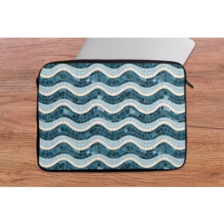 Blauw - Wit - Mozaïek - Golvend laptophoes neopreen klein 279 -tafel