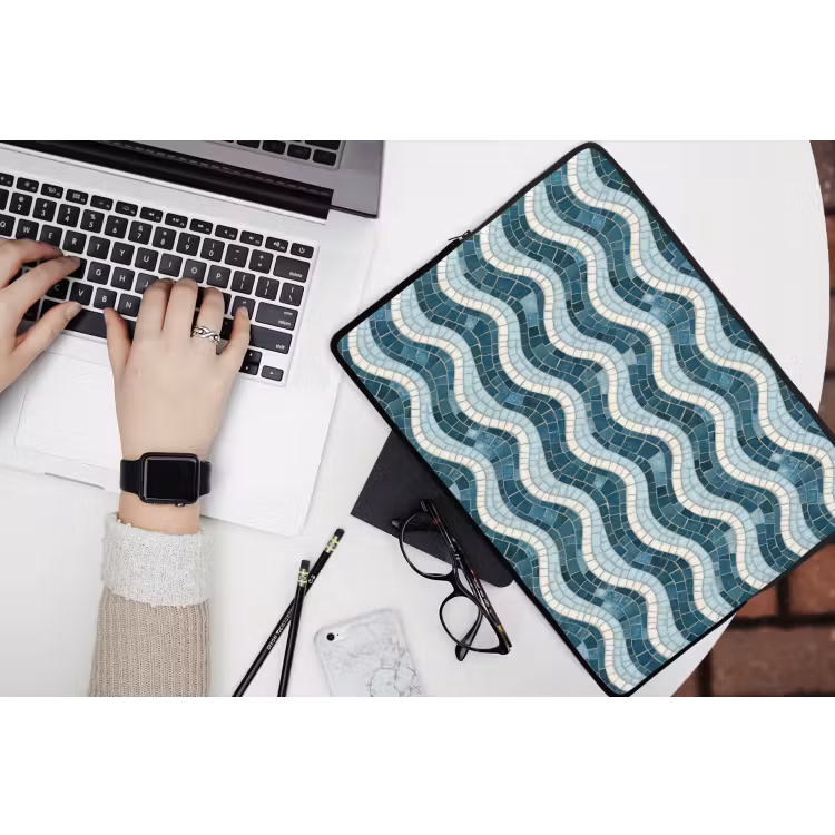 Blauw - Wit - Mozaïek - Golvend laptophoes neopreen klein 279 -bureau