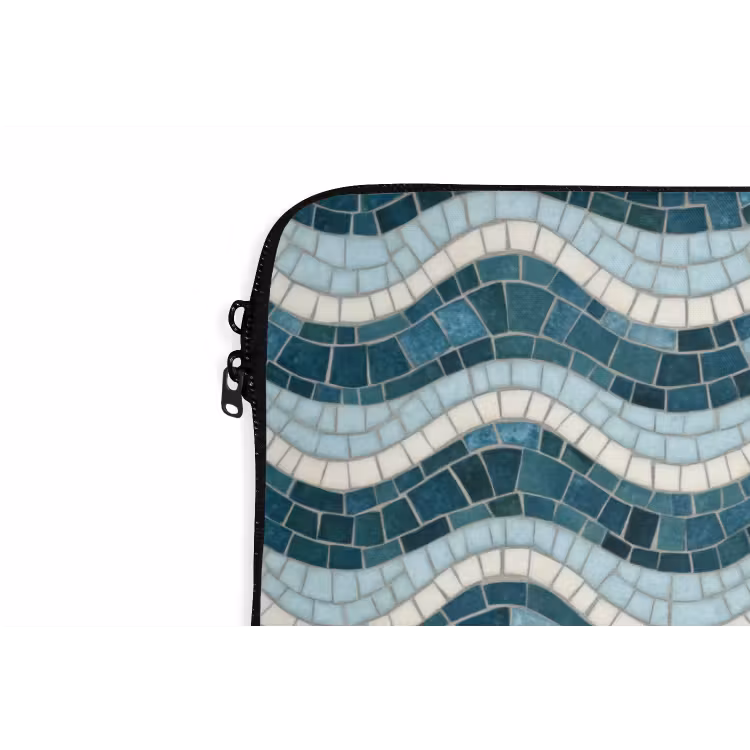 Blauw - Wit - Mozaïek - Golvend laptophoes neopreen klein 279 -detail