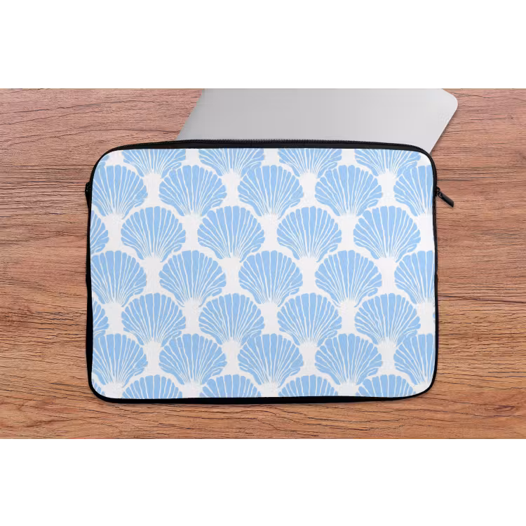Blauw - Wit - Schelpen - Grafisch - Structuur laptophoes neopreen klein 279 -tafel