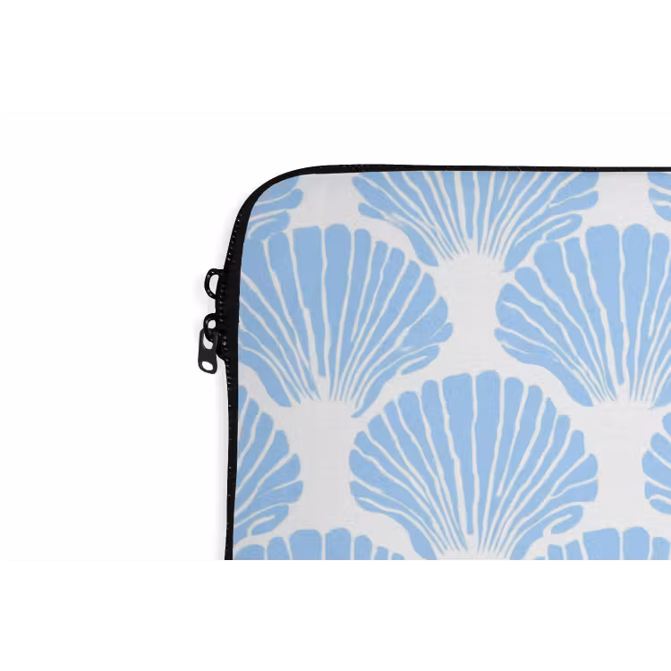 Blauw - Wit - Schelpen - Grafisch - Structuur laptophoes neopreen klein 279 -detail