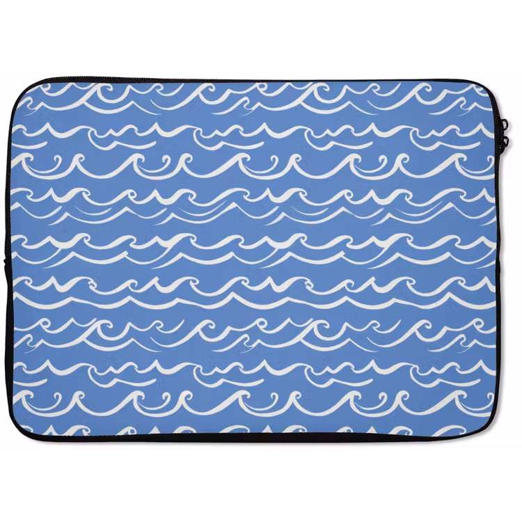 Blauw - Wit - Simpel - Getekend - Golven laptophoes neopreen klein 279 -zkaufland3dotto