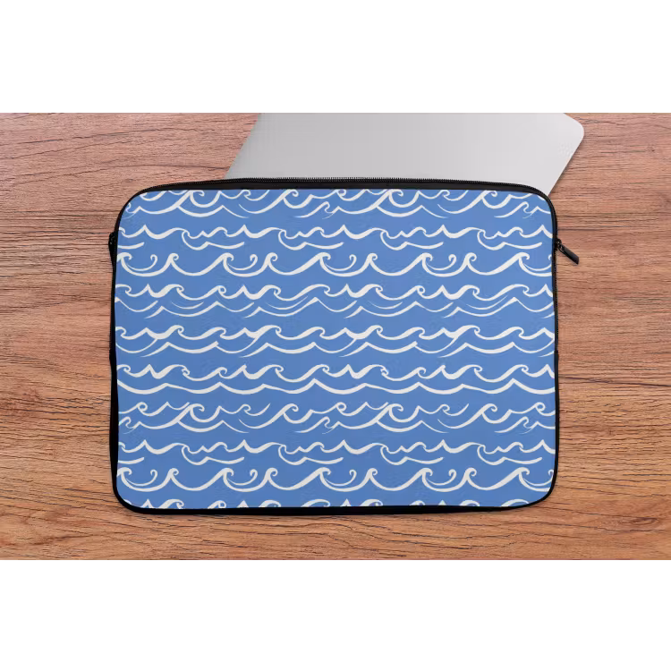 Blauw - Wit - Simpel - Getekend - Golven laptophoes neopreen klein 279 -tafel