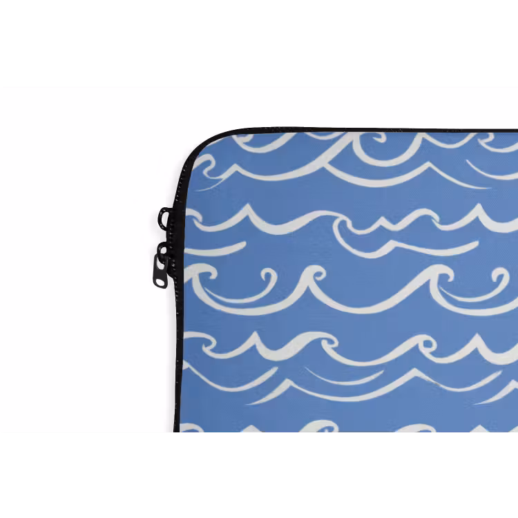 Blauw - Wit - Simpel - Getekend - Golven laptophoes neopreen klein 279 -detail