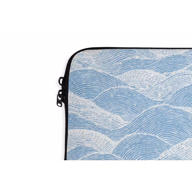 Blauw - Wit - Golven - Getekend laptophoes neopreen klein 279 -detail