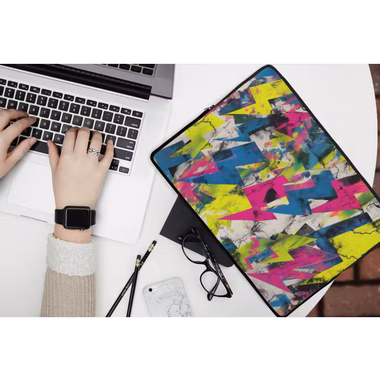 Bliksemschichten - Patroon - Marmer - Kleuren laptophoes neopreen klein -bureau