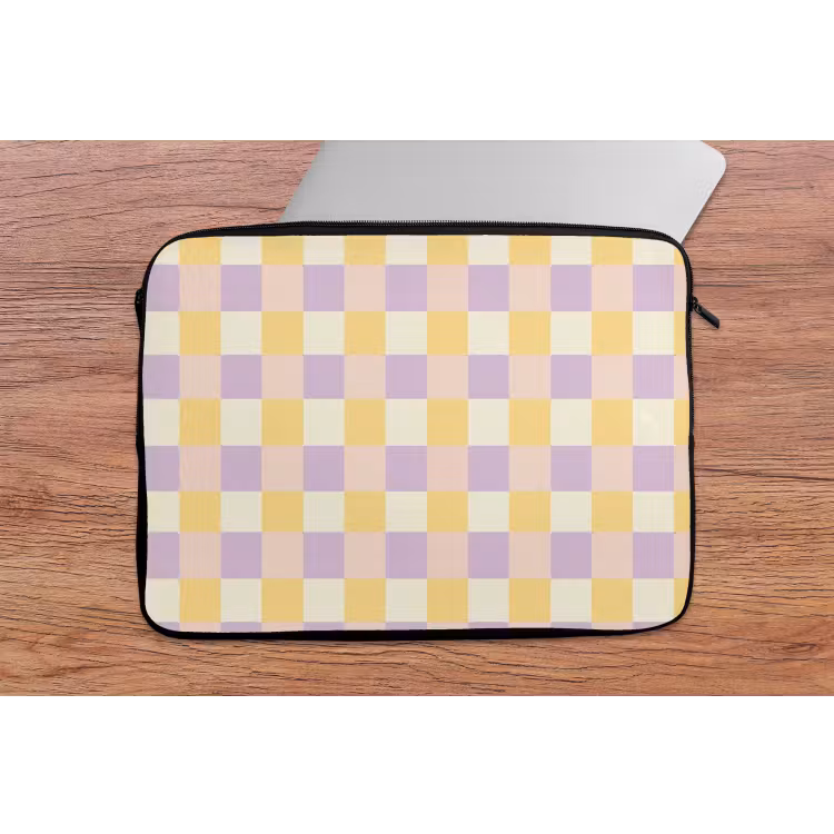 Blokjes - Lila - Geel laptophoes neopreen klein 279 -tafel