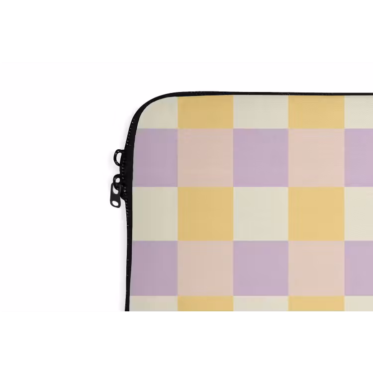 Blokjes - Lila - Geel laptophoes neopreen klein 279 -detail