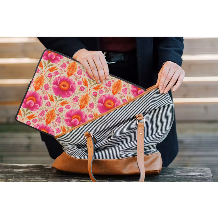 Bloemen - Barok - Roze - Oranje laptophoes neopreen klein 279 -tas
