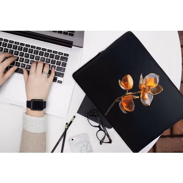 Bloem - Orchidee - Oranje laptophoes neopreen klein -bureau