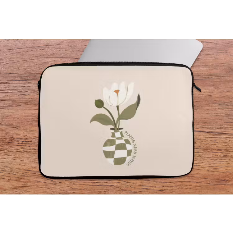 Bloem - Wit - Vaas - Quote laptophoes neopreen klein -tafel