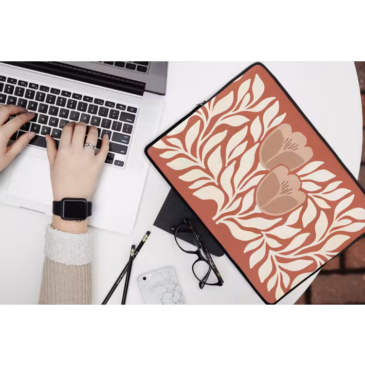 Bloemen - Abstract - Modern - Beige - Natuur laptophoes neopreen klein -bureau