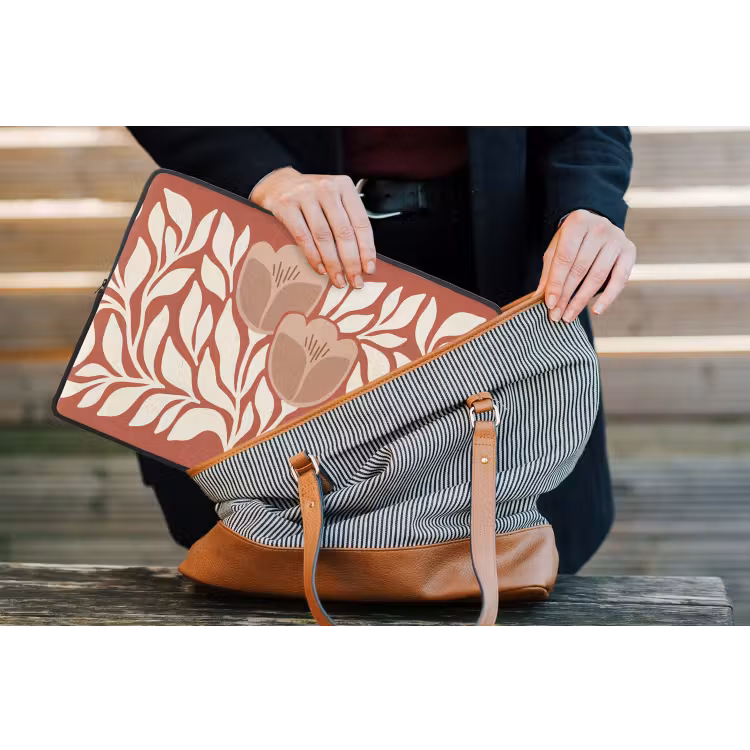 Bloemen - Abstract - Modern - Beige - Natuur laptophoes neopreen klein -tas