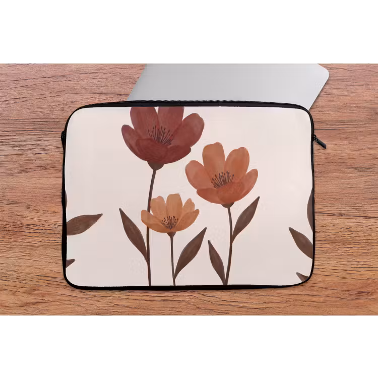Bloemen - Abstract - Modern - Bruin - Decoratief laptophoes neopreen klein -tafel