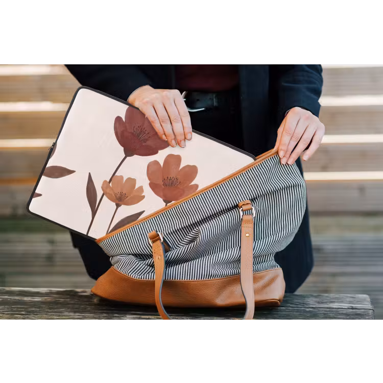 Bloemen - Abstract - Modern - Bruin - Decoratief laptophoes neopreen klein -tas