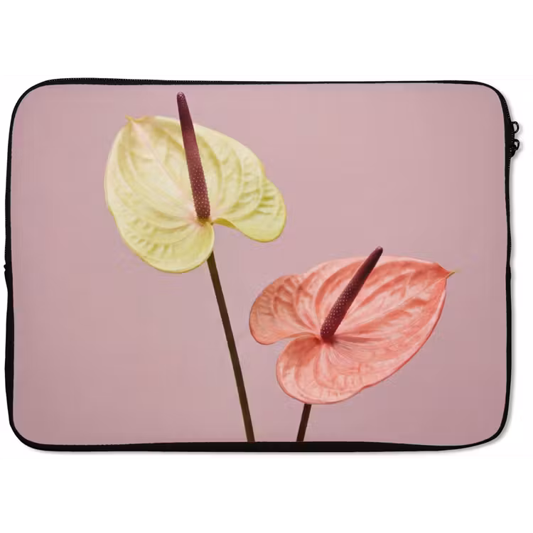 Bloemen - Anthuriums - Geel - Roze laptophoes neopreen klein -zkaufland3dotto
