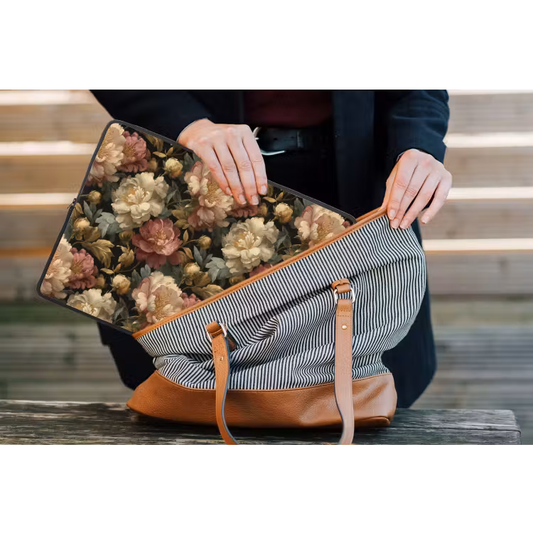 Bloemen - Barok - Patroon - Roze - Crème laptophoes neopreen klein 279 -tas