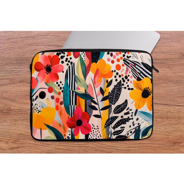 Bloemen - Bladeren - Abstract - Kleurrijk laptophoes neopreen klein -tafel