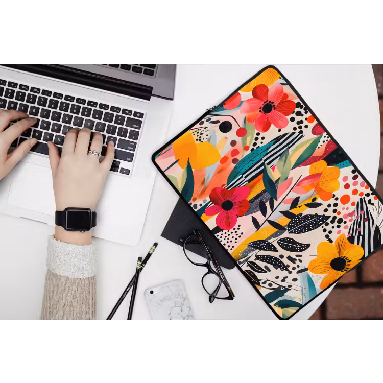 Bloemen - Bladeren - Abstract - Kleurrijk laptophoes neopreen klein -bureau