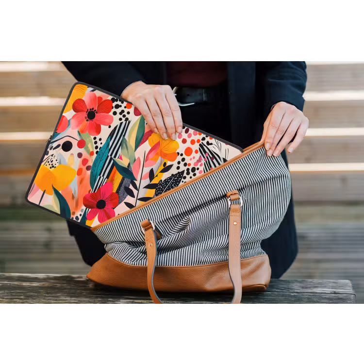 Bloemen - Bladeren - Abstract - Kleurrijk laptophoes neopreen klein -tas