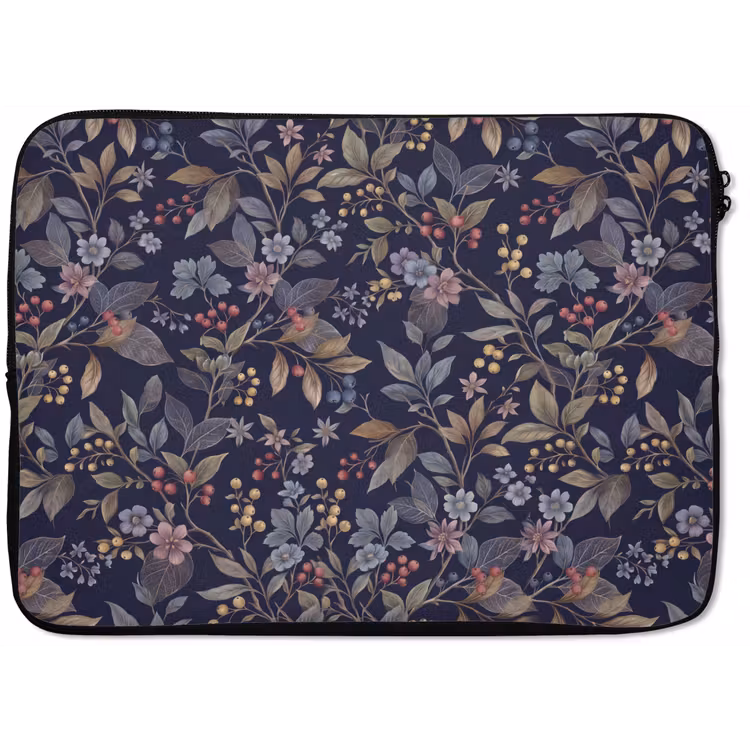 Bloemen - Bladeren - Patroon - Botanisch - Donkerblauw laptophoes neopreen klein -zkaufland3dotto