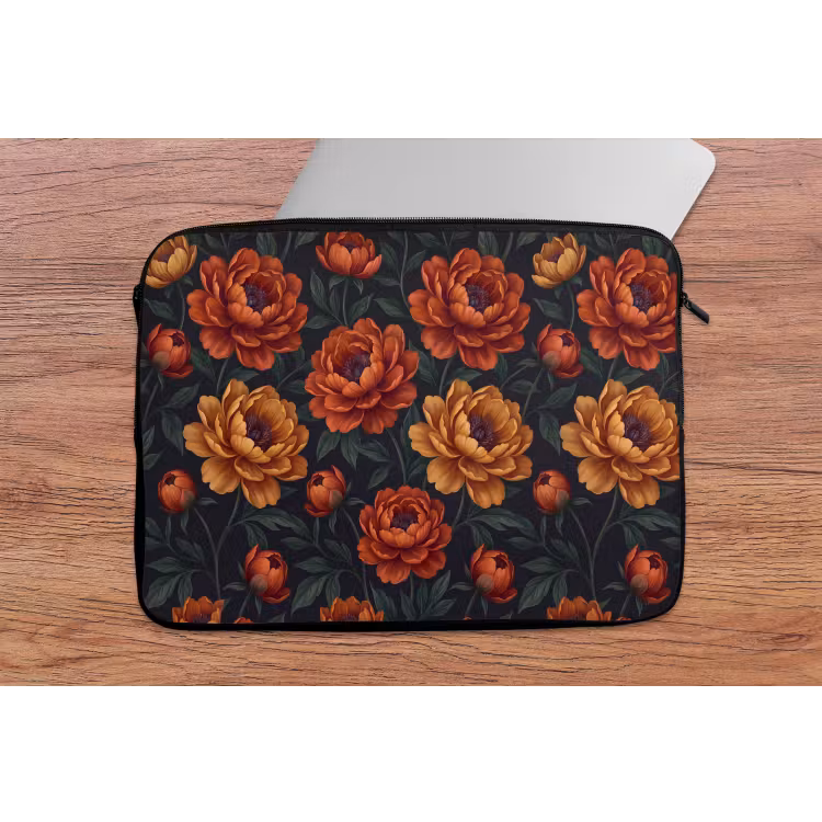 Bloemen - Bladeren - Natuur - Modern - Oranje laptophoes neopreen klein -tafel