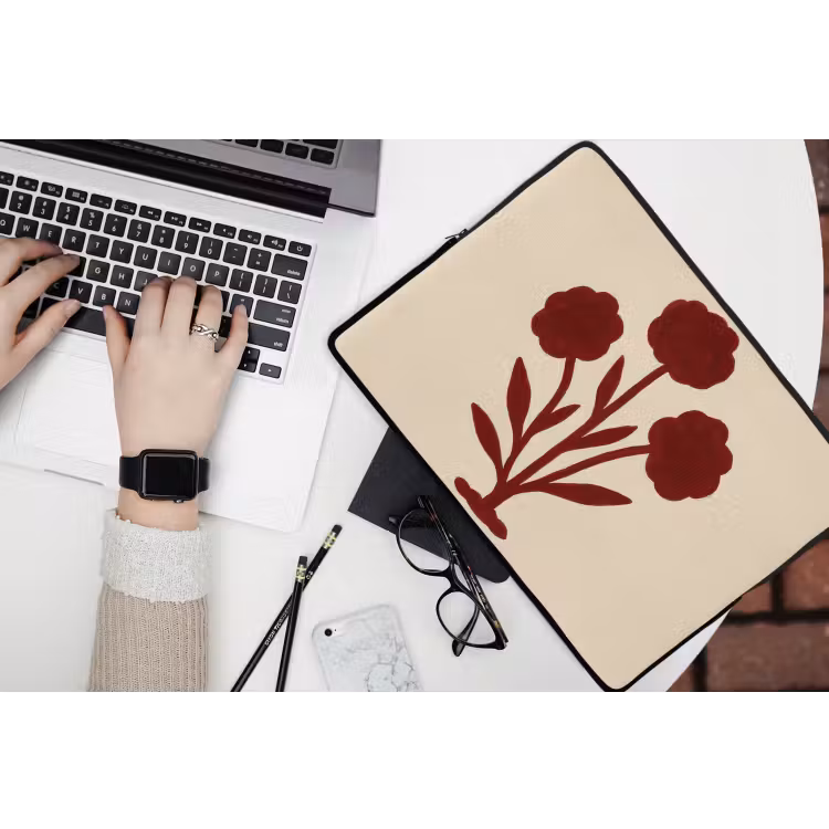 Bloemen - Bladeren - Rood - Minimalistisch laptophoes neopreen klein -bureau