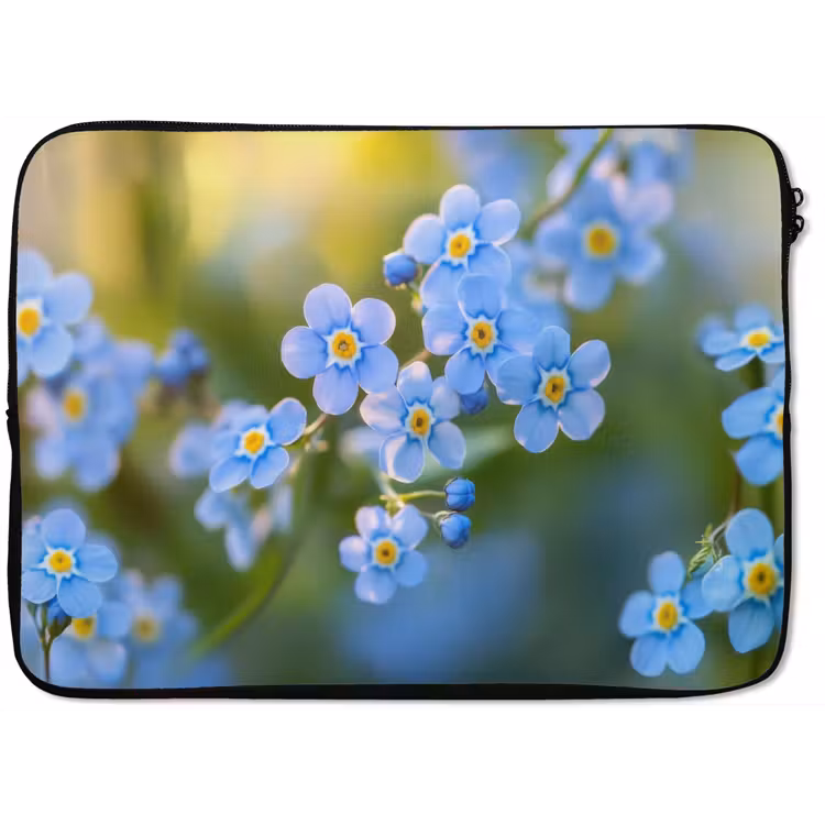 Bloemetjes - Blauw - Vergeet mij nietjes laptophoes neopreen klein -zkaufland3dotto