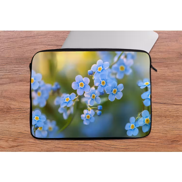 Bloemetjes - Blauw - Vergeet mij nietjes laptophoes neopreen klein -tafel