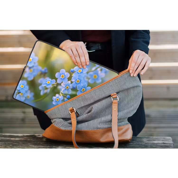 Bloemetjes - Blauw - Vergeet mij nietjes laptophoes neopreen klein -tas