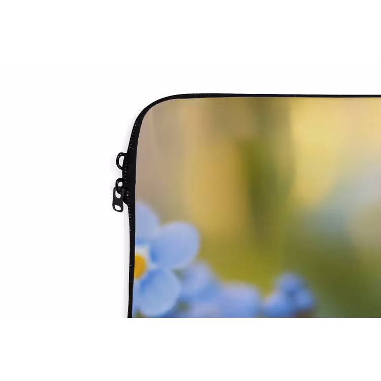 Bloemetjes - Blauw - Vergeet mij nietjes laptophoes neopreen klein -detail