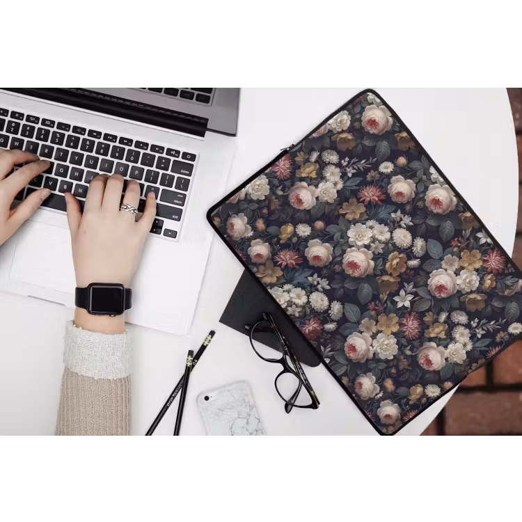 Bloemen - Boeket - Botanisch - Vintage - Donkere achtergrond laptophoes neopreen klein -bureau